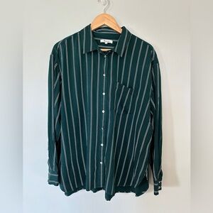Madewell Dark Green Black and White Stripe Button Down Women’s size XL